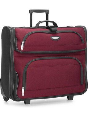 Expandable Rolling Garment Bag - Softside 2-Wheeled Suit Carrier for Travel, Red